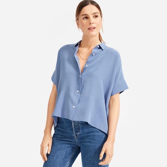 Everlane Tops - Everlane The Clean Silk Short-Sleeve Square Shirt size 0